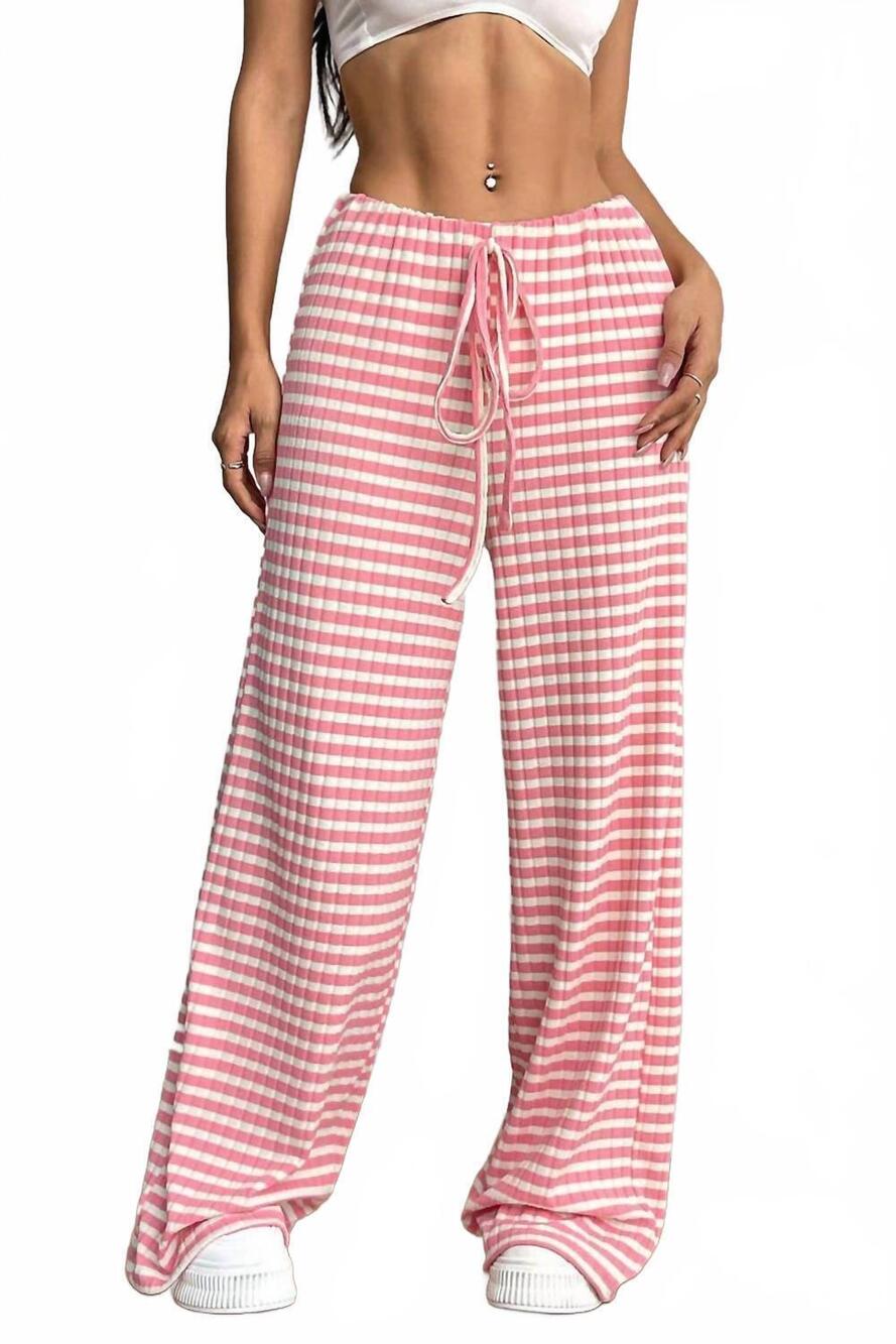 NEW NINEXIS summer striped wide leg drawstring pants in pink